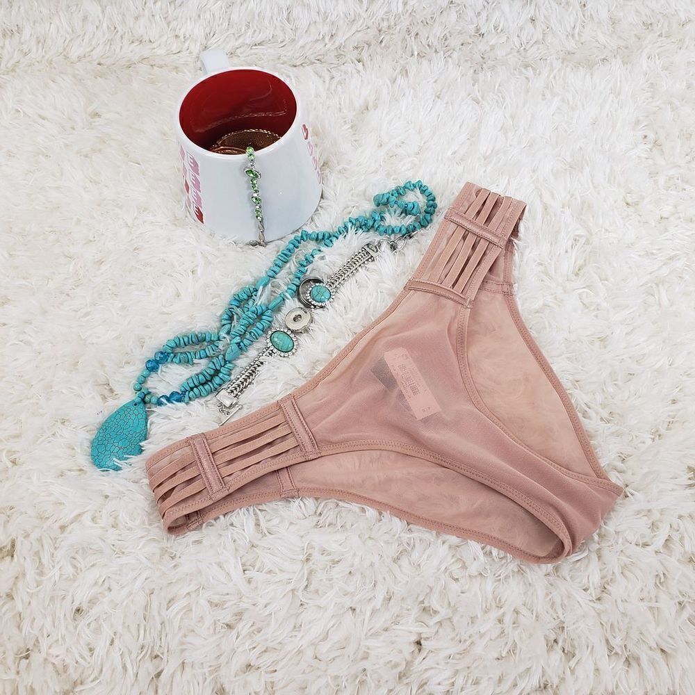 Victoria's Secret CHEEKINY SMALL Beige Lace mesh side panels Sexy